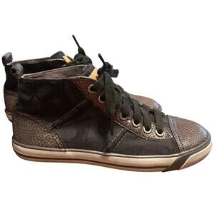 Coach Indiana Signature Canvas Snake Black Metallic Hi-Top Sneakers size 6